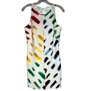 Milly Brushstroke Mini Dress Off White Artsy Sleeveless Size 4